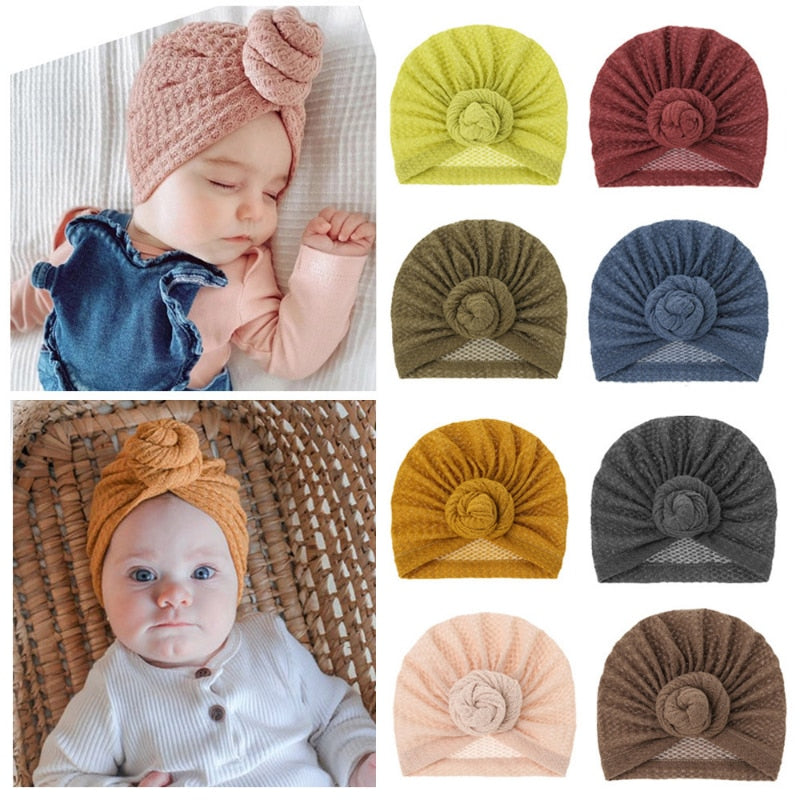 Knot Bow Baby Headbands Toddler Headwraps Baby Girl Flower Turban Hats Elastic Beanies Bonnet Girls Caps Baby Hair Accessories