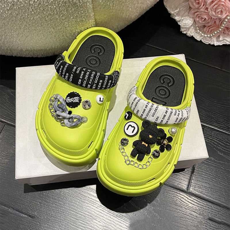 Mo Dou Fashion Charms Clog Shoes Outdoor Women Slippers Thick Sole High Quality Summer Sandals For Girls