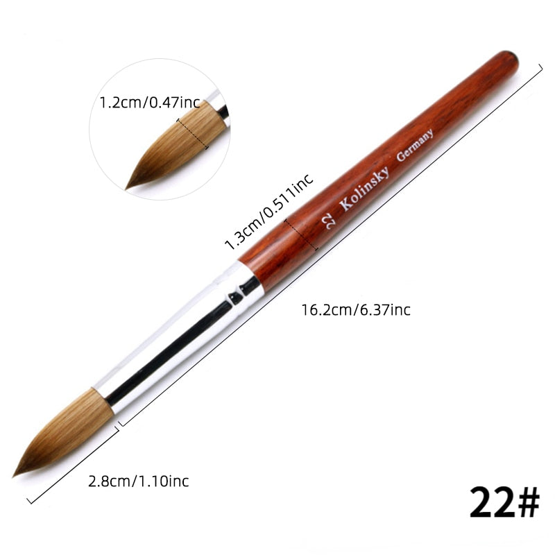 Kolinsky Acrylic Nail Brush Good Quality Nail Art Mink Brush Wood Handle Gel Builder Manicure Brush Drawing Tools Size 8-24