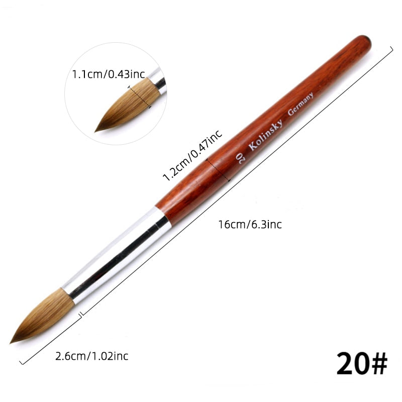 Kolinsky Acrylic Nail Brush Good Quality Nail Art Mink Brush Wood Handle Gel Builder Manicure Brush Drawing Tools Size 8-24