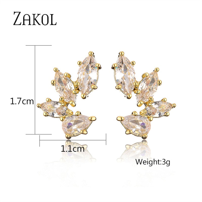 ZAKOL Fashion Leaf Zircon Wedding Earrings for Women White Gold Color Marquise Crystal Bridal Earring Party Jewelry Gift