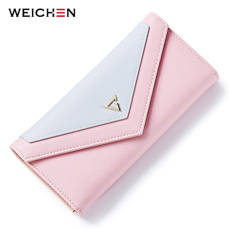 WEICHEN HOT Geometric Envelope Wallet Women Brand Designer Female Wallet Card Holder Phone Coin Pocket Ladies Purse High Quality