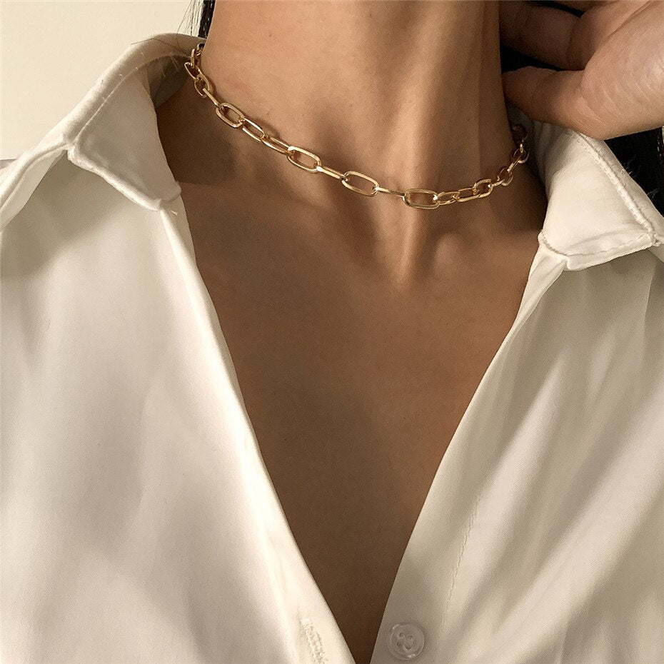 Ingemark Punk Miami Cuban Choker Necklace Hip Hop Jewelry 2021 Trendy Iron Thick Chain Circle Necklace Women Neck Accessories