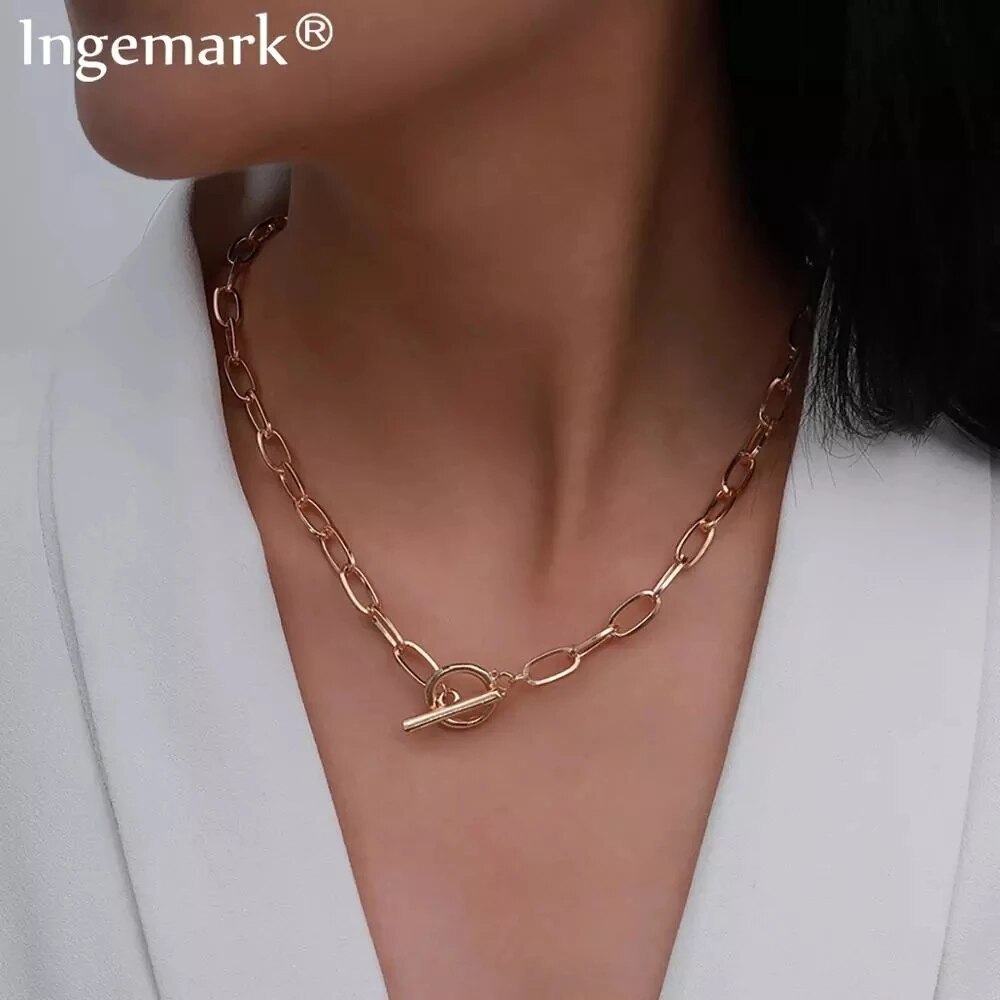 Ingemark Punk Miami Cuban Choker Necklace Hip Hop Jewelry 2021 Trendy Iron Thick Chain Circle Necklace Women Neck Accessories