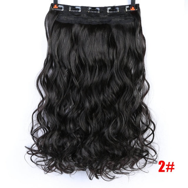 DIFEI Synthetic 24 Inch 5 Clip Long curly Women Clip in Hair Extensions Black Brown High Tempreture Hair Piece