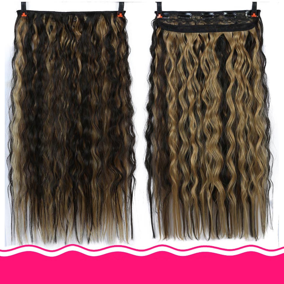 DIFEI Synthetic 24 Inch 5 Clip Long curly Women Clip in Hair Extensions Black Brown High Tempreture Hair Piece