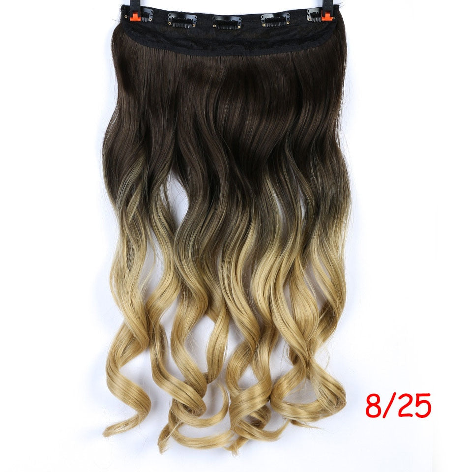 DIFEI Synthetic 24 Inch 5 Clip Long curly Women Clip in Hair Extensions Black Brown High Tempreture Hair Piece