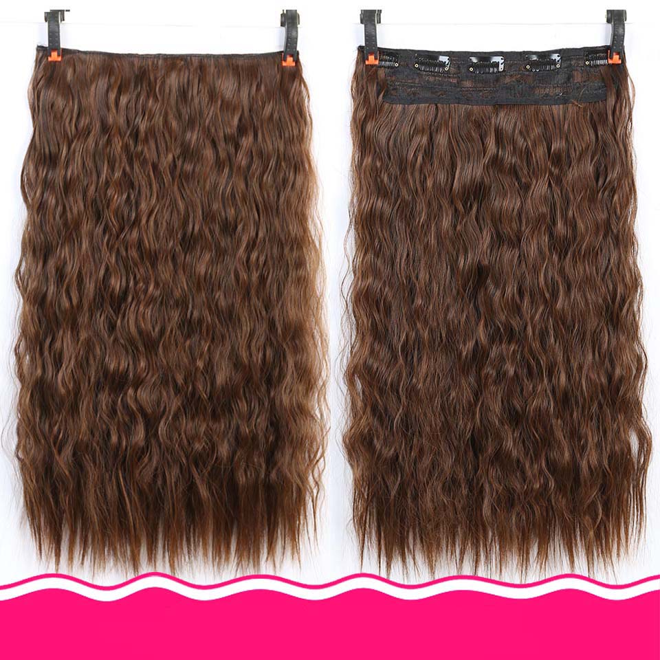 DIFEI Synthetic 24 Inch 5 Clip Long curly Women Clip in Hair Extensions Black Brown High Tempreture Hair Piece