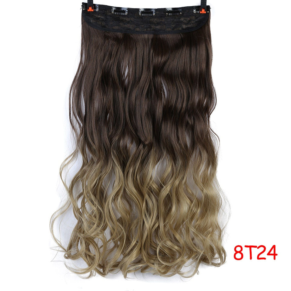 DIFEI Synthetic 24 Inch 5 Clip Long curly Women Clip in Hair Extensions Black Brown High Tempreture Hair Piece