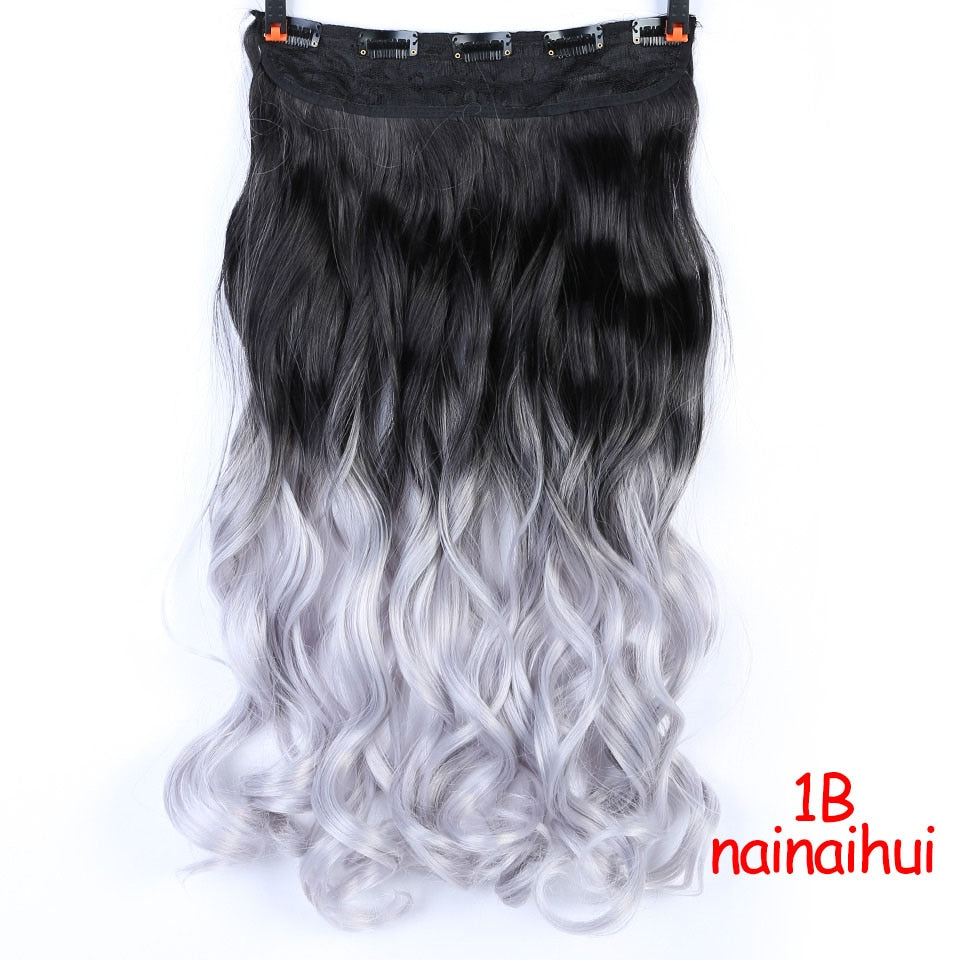 DIFEI Synthetic 24 Inch 5 Clip Long curly Women Clip in Hair Extensions Black Brown High Tempreture Hair Piece