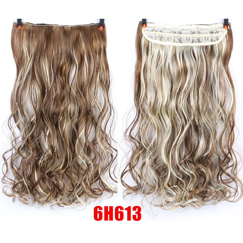 DIFEI Synthetic 24 Inch 5 Clip Long curly Women Clip in Hair Extensions Black Brown High Tempreture Hair Piece