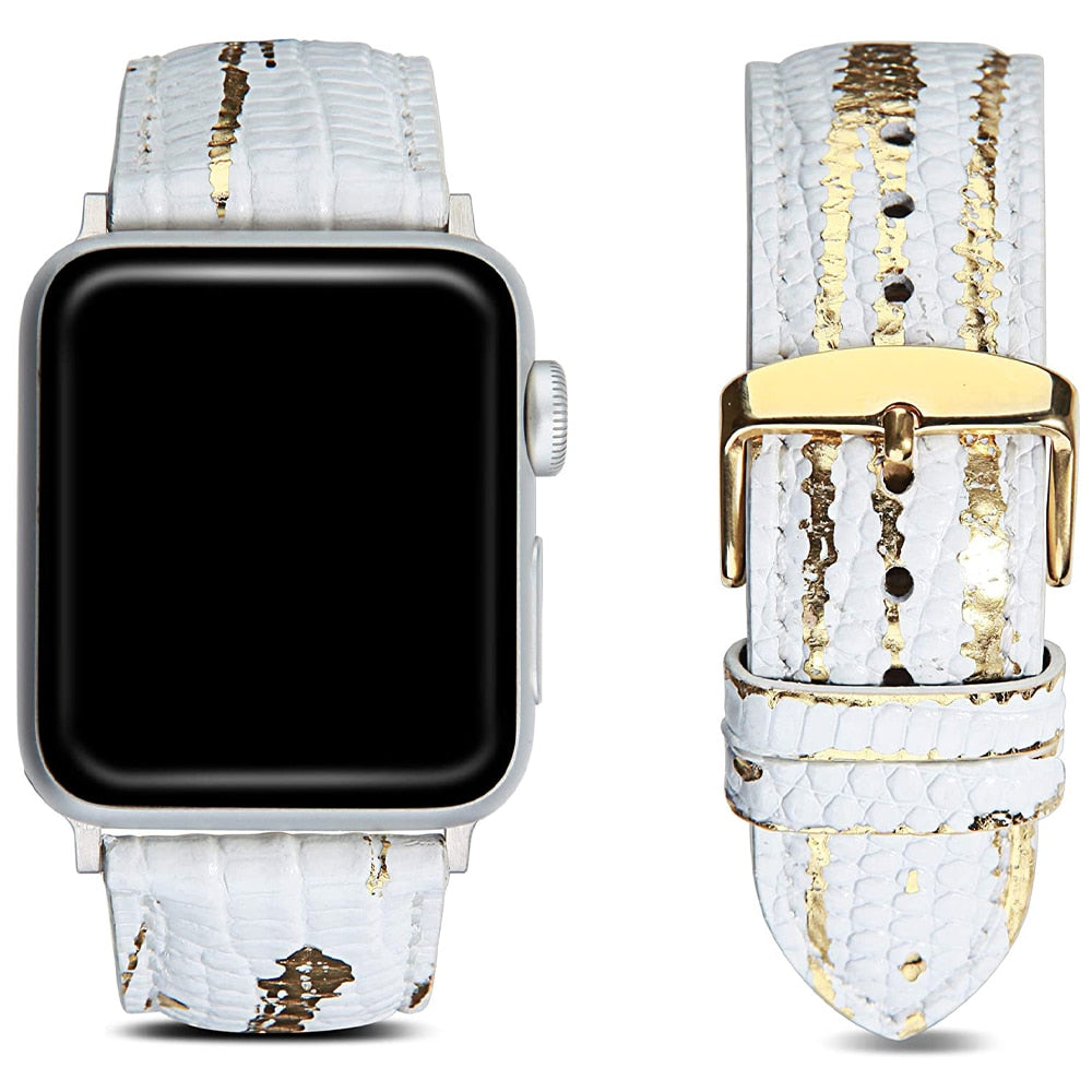 Genuine Leather Band for Apple Watch SE 6 5 40mm 44mm Bronzing Bracelet for IWatch Series 4 3 38mm 42mm Strap Watchband Ckhb-zp5
