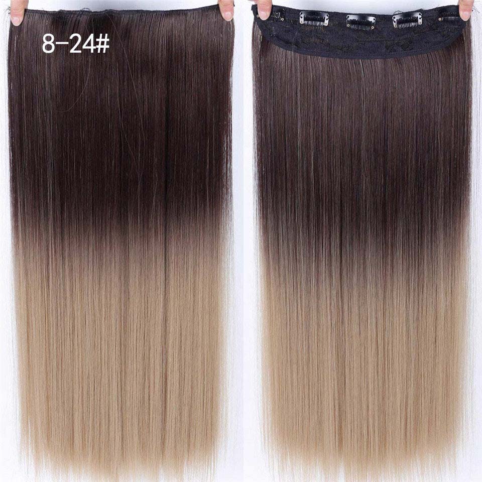 DIFEI Synthetic 24 Inch 5 Clip Long curly Women Clip in Hair Extensions Black Brown High Tempreture Hair Piece