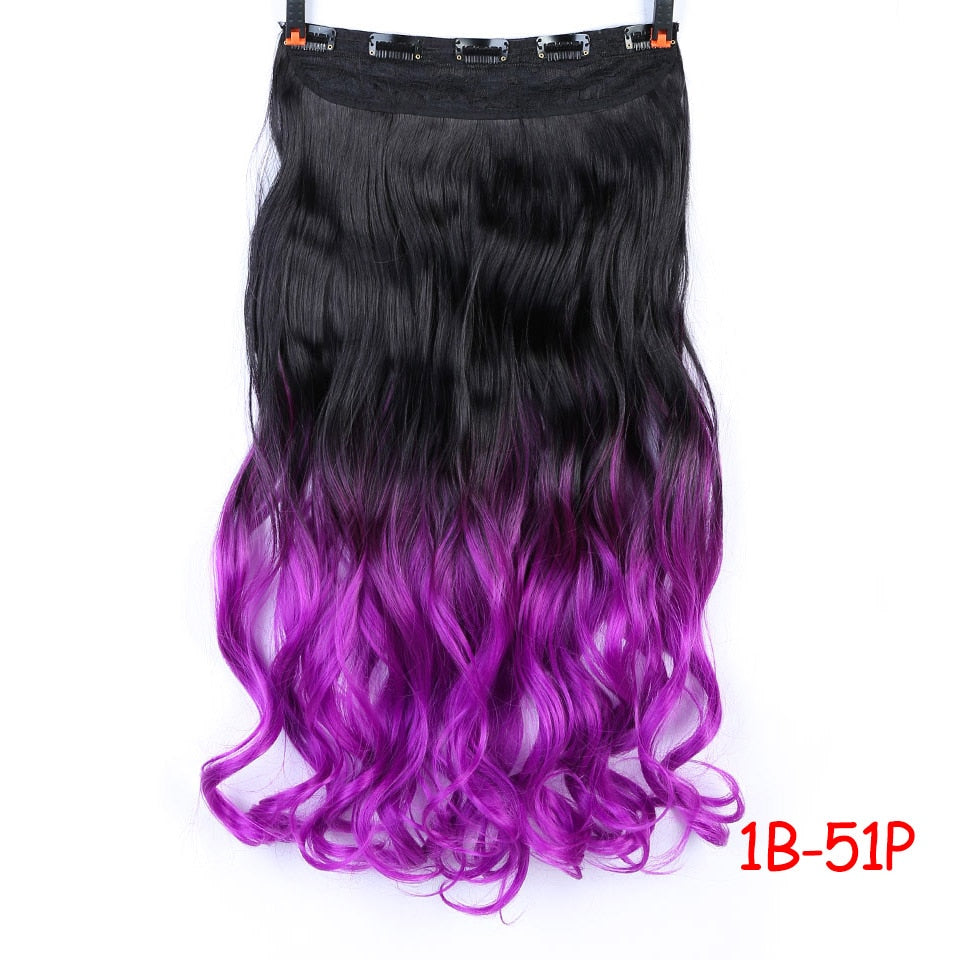 DIFEI Synthetic 24 Inch 5 Clip Long curly Women Clip in Hair Extensions Black Brown High Tempreture Hair Piece