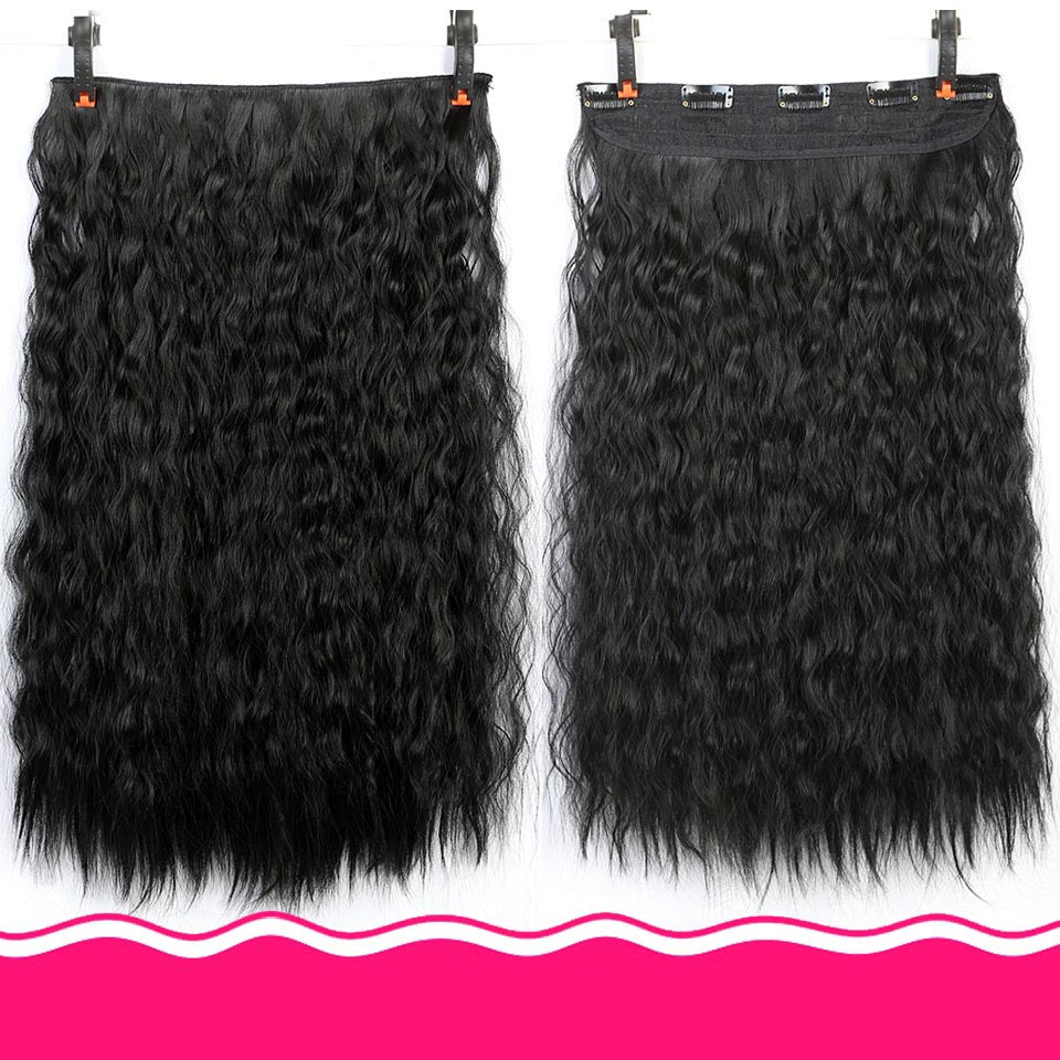 DIFEI Synthetic 24 Inch 5 Clip Long curly Women Clip in Hair Extensions Black Brown High Tempreture Hair Piece