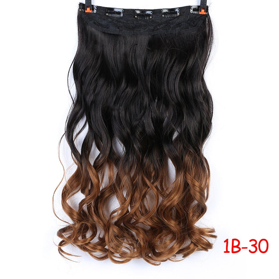 DIFEI Synthetic 24 Inch 5 Clip Long curly Women Clip in Hair Extensions Black Brown High Tempreture Hair Piece