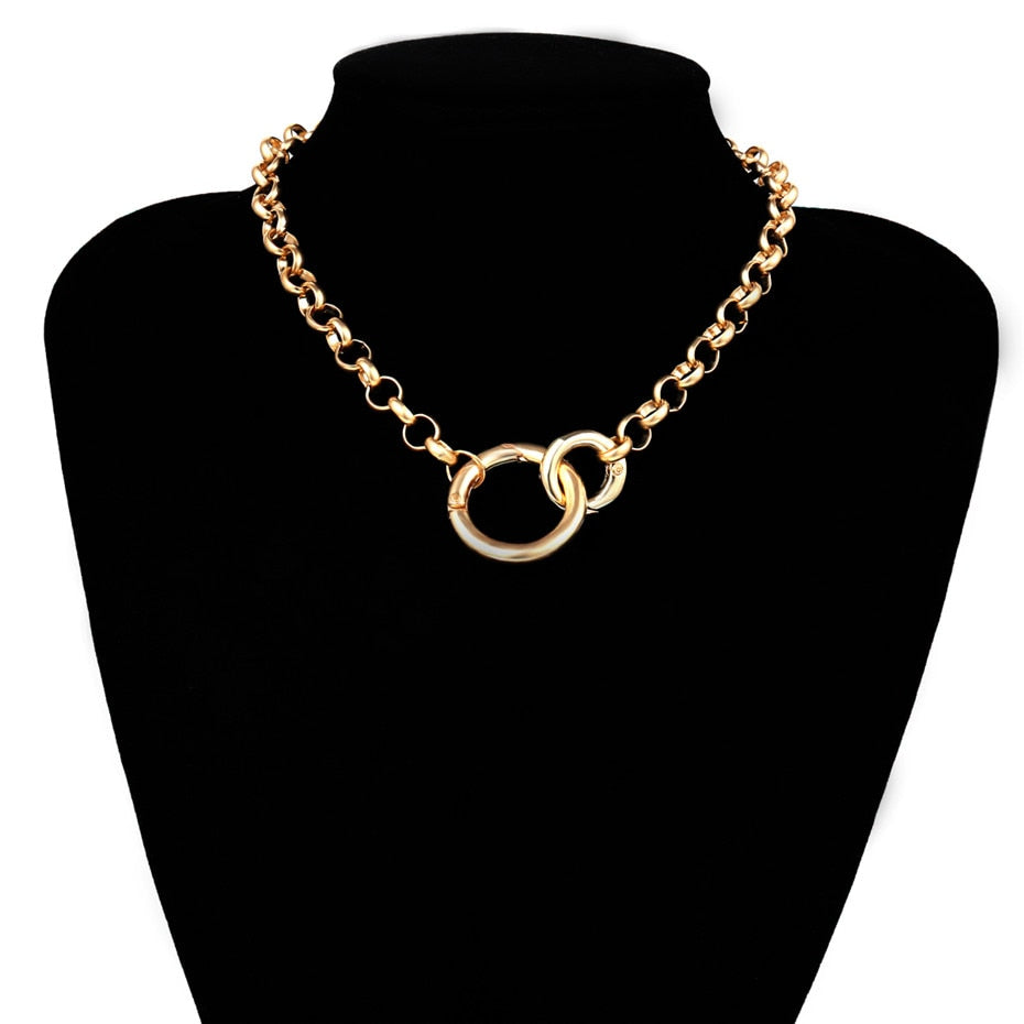 Ingemark Punk Miami Cuban Choker Necklace Hip Hop Jewelry 2021 Trendy Iron Thick Chain Circle Necklace Women Neck Accessories