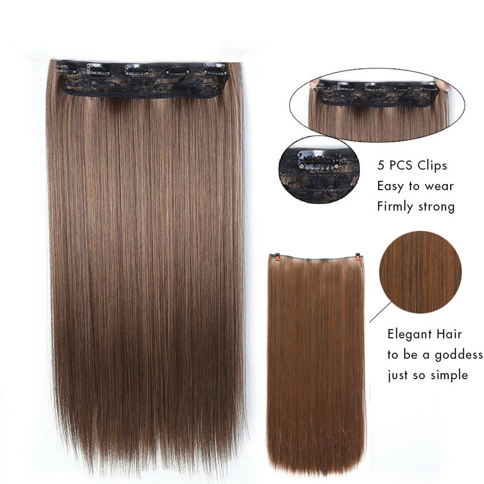 DIFEI Synthetic 24 Inch 5 Clip Long curly Women Clip in Hair Extensions Black Brown High Tempreture Hair Piece
