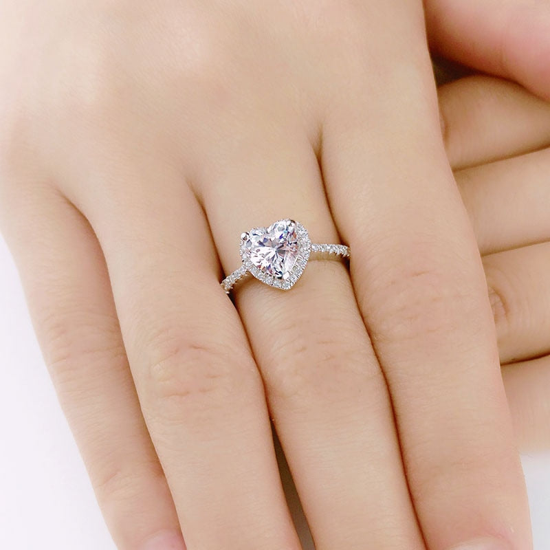 CC Heart Rings for Women Silver Color Wedding Engagement Bridal Jewelry Cubic Zirconia Stone Elegant Ring Accessories CC829