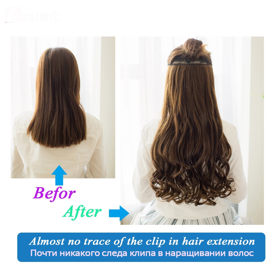 DIFEI Synthetic 24 Inch 5 Clip Long curly Women Clip in Hair Extensions Black Brown High Tempreture Hair Piece