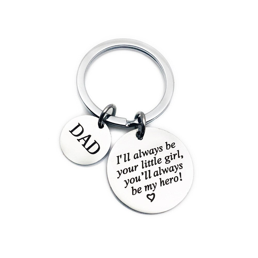 Fathers Day Gift Keychain for Dad You Will Always Be My Hero Birthday Valentine Day Gift for Dad from Daughter Son Kids Wife
