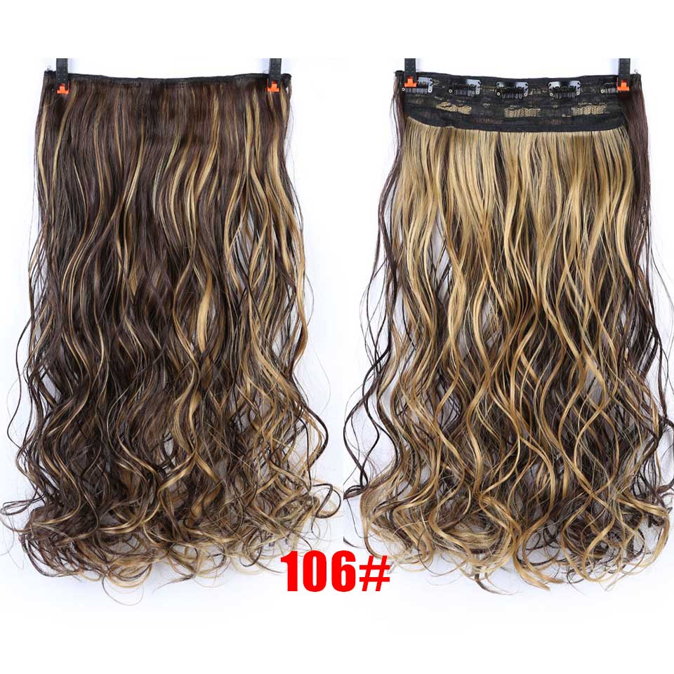DIFEI Synthetic 24 Inch 5 Clip Long curly Women Clip in Hair Extensions Black Brown High Tempreture Hair Piece