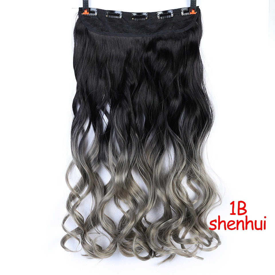 DIFEI Synthetic 24 Inch 5 Clip Long curly Women Clip in Hair Extensions Black Brown High Tempreture Hair Piece
