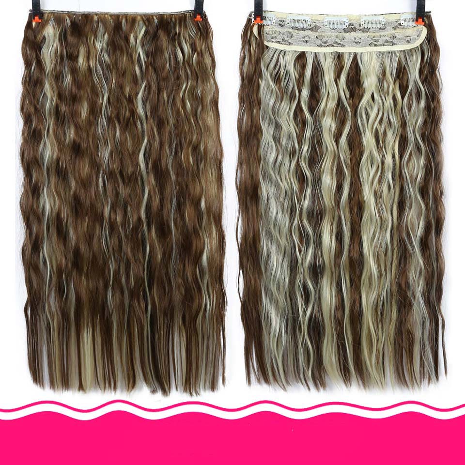 DIFEI Synthetic 24 Inch 5 Clip Long curly Women Clip in Hair Extensions Black Brown High Tempreture Hair Piece
