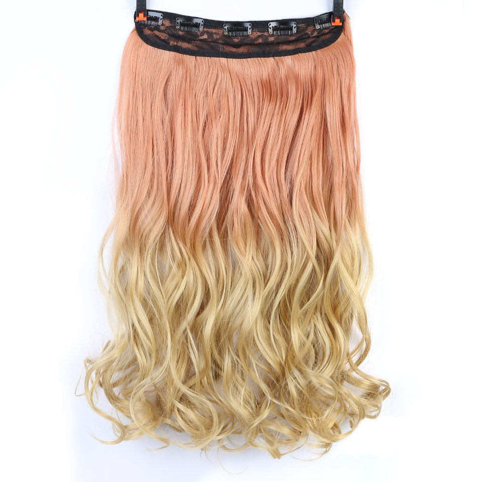 DIFEI Synthetic 24 Inch 5 Clip Long curly Women Clip in Hair Extensions Black Brown High Tempreture Hair Piece