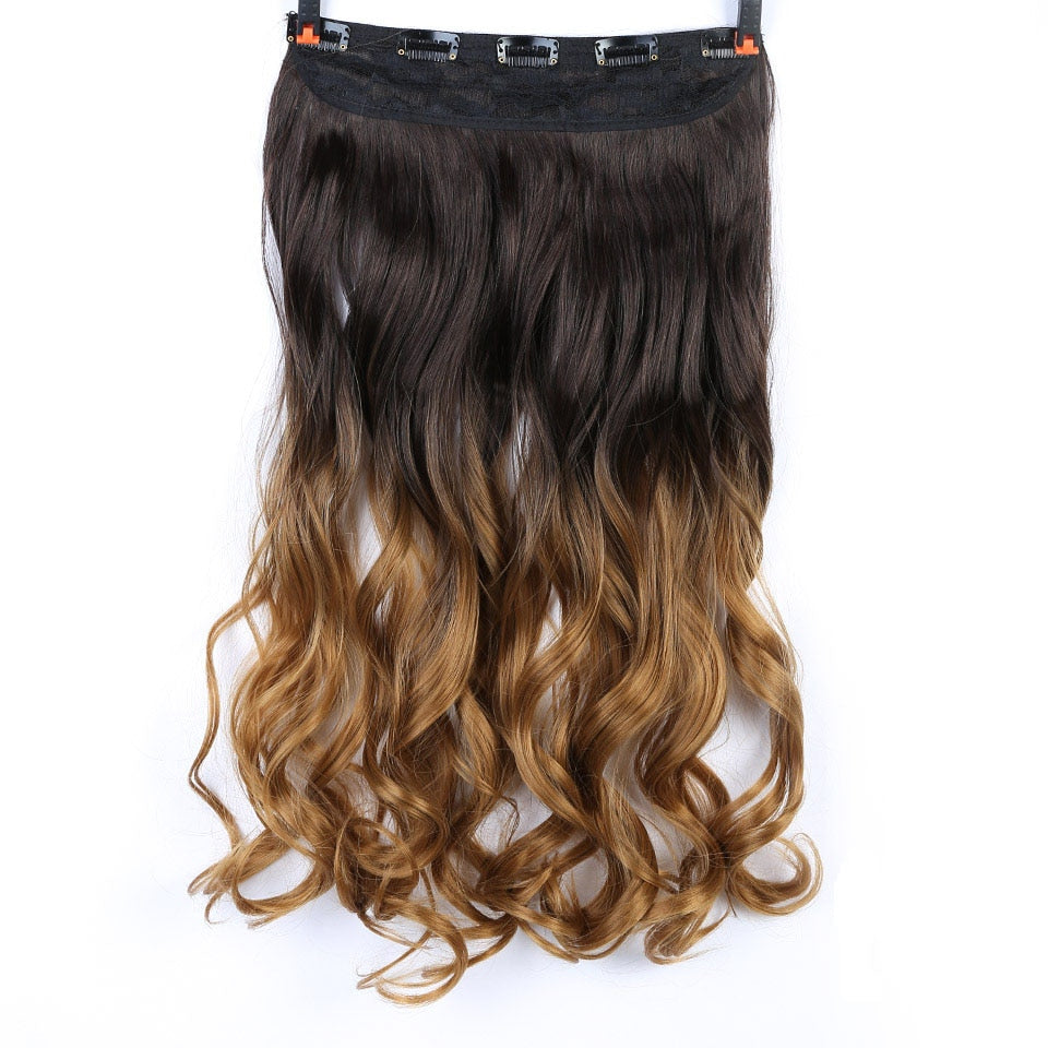 DIFEI Synthetic 24 Inch 5 Clip Long curly Women Clip in Hair Extensions Black Brown High Tempreture Hair Piece