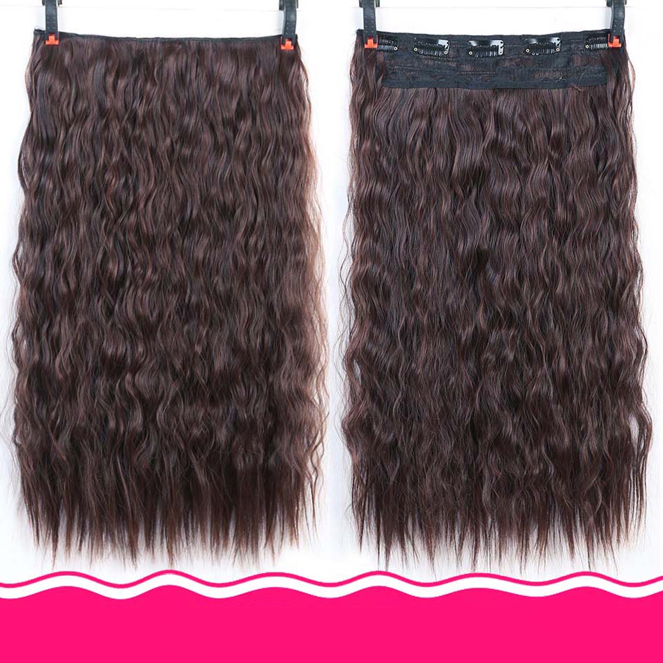 DIFEI Synthetic 24 Inch 5 Clip Long curly Women Clip in Hair Extensions Black Brown High Tempreture Hair Piece