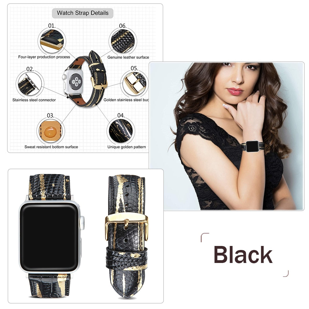 Genuine Leather Band for Apple Watch SE 6 5 40mm 44mm Bronzing Bracelet for IWatch Series 4 3 38mm 42mm Strap Watchband Ckhb-zp5