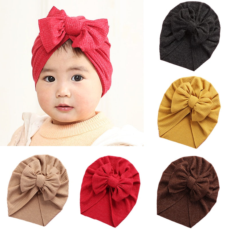 Knot Bow Baby Headbands Toddler Headwraps Baby Girl Flower Turban Hats Elastic Beanies Bonnet Girls Caps Baby Hair Accessories