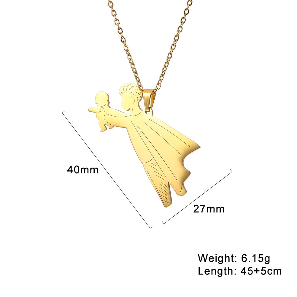 Fishhook Mom Necklace Dad Chain Family Father Mother Day Baby Child Kid Gift For Women Man Stainless Steel Pendant Jewelry
