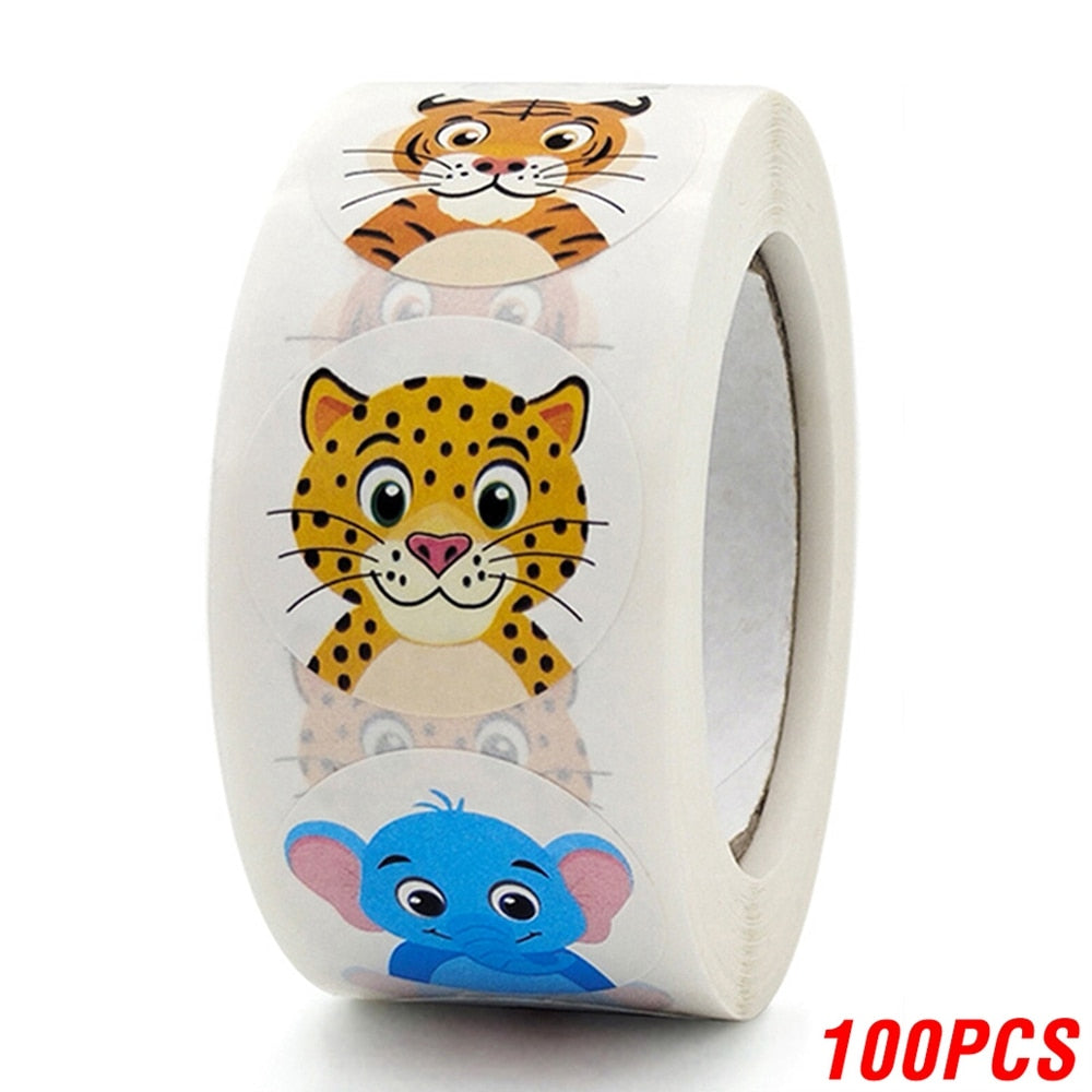 100-500pcs 1inch Cartoon Animal Children Sticker Label Thank You Cute Toy Game Sticker DIY Gift Sealing Label Decoration Supp