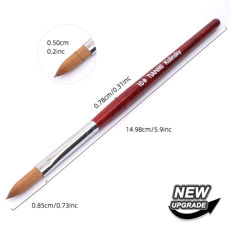 Kolinsky Acrylic Nail Brush Good Quality Nail Art Mink Brush Wood Handle Gel Builder Manicure Brush Drawing Tools Size 8-24