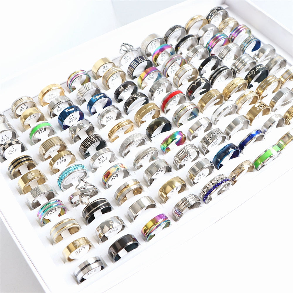 10/20 Pcs/Lot Fashion Multi Style Stainless Steel Jewelry Rings Zircon Crystal Spinner 5 Colors Punk Spikes For Womens Mens Gift