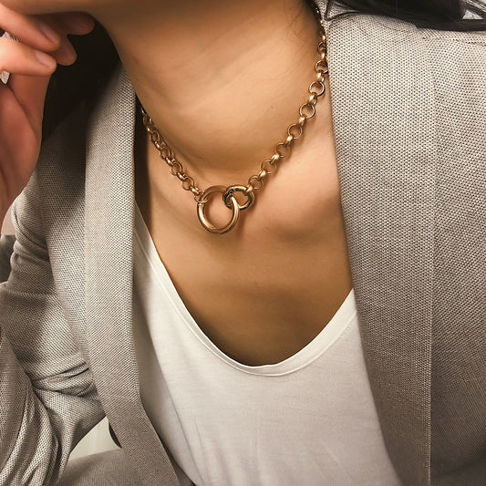 Ingemark Punk Miami Cuban Choker Necklace Hip Hop Jewelry 2021 Trendy Iron Thick Chain Circle Necklace Women Neck Accessories