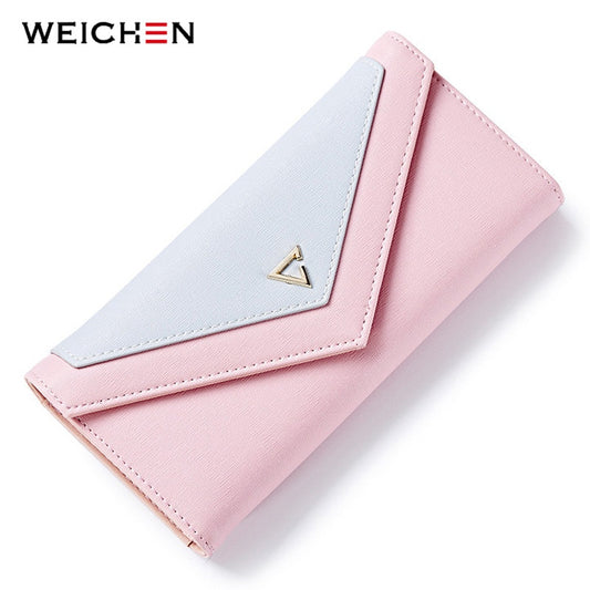WEICHEN HOT Geometric Envelope Wallet Women Brand Designer Female Wallet Card Holder Phone Coin Pocket Ladies Purse High Quality