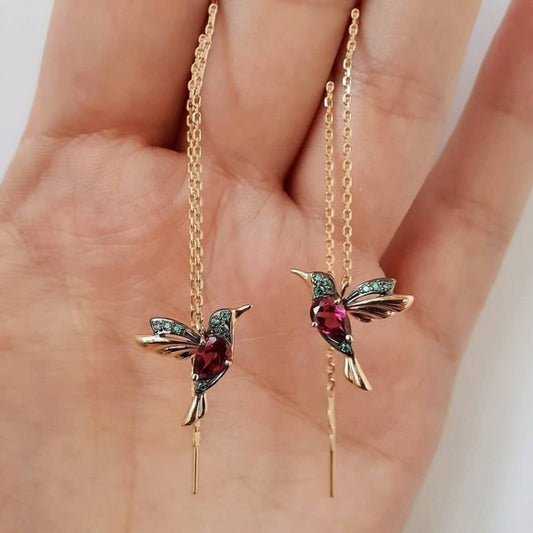 Unique Long Drop Earrings Bird Pendant Vintage Tassel Crystal Pendant Earrings Ladies Jewelry New Design for Anniversary Party