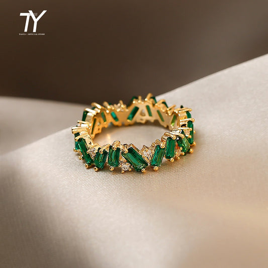 Luxury Green Crystal Irregular Gold Colour Rings Woman 2022 Neo Goth Jewelry High Level Set Accessories For Korean Fashion Girls
